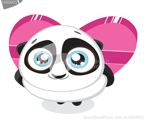 Image of Cute  panda hiding heart shaped gift box isolated. Vector eps8  