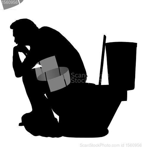 Image of Thinking Man on Toilet Silhouette