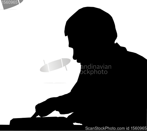 Image of Silhouette of man holding place with finger in book