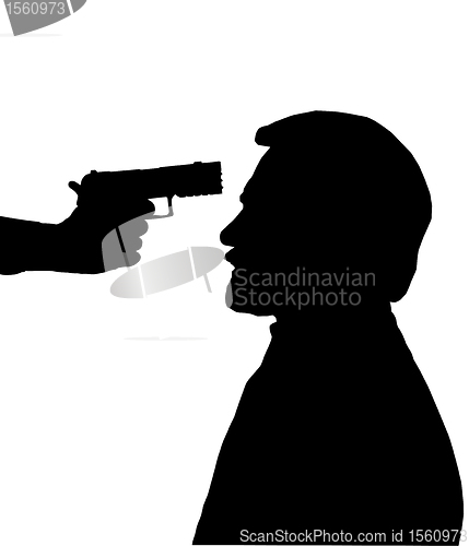 Image of Silhouette of Man with gun against head 
