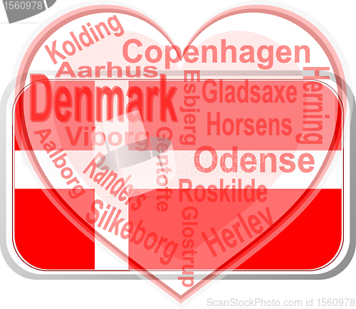 Image of denmark in heart. Icon of denmark national flag. vector