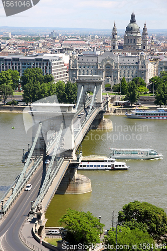 Image of view of chain bridge in Budapest, Hungary