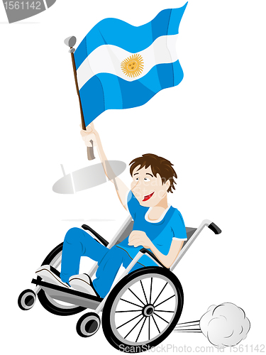 Image of Argentina Sport Fan Supporter on Wheelchair with Flag