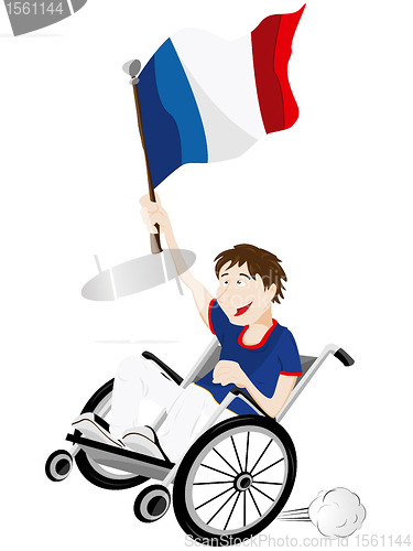 Image of France Sport Fan Supporter on Wheelchair with Flag