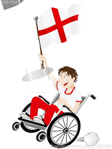 Image of England Sport Fan Supporter on Wheelchair with Flag