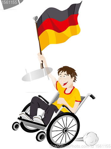 Image of Germany Sport Fan Supporter on Wheelchair with Flag