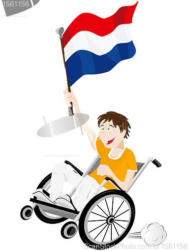 Image of Dutch Sport Fan Supporter on Wheelchair with Flag
