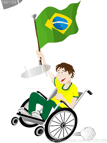 Image of Brazil Sport Fan Supporter on Wheelchair with Flag