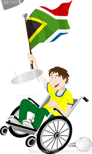 Image of South Africa Sport Fan Supporter on Wheelchair with Flag