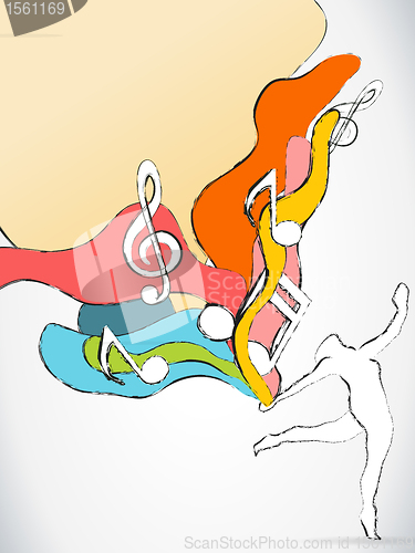 Image of Dancer Silhouette with Colorful Waves and Music Notes