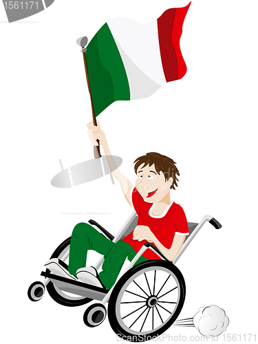 Image of Italy Sport Fan Supporter on Wheelchair with Flag