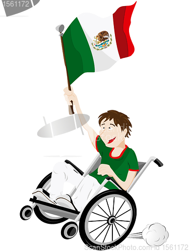 Image of Mexico Sport Fan Supporter on Wheelchair with Flag
