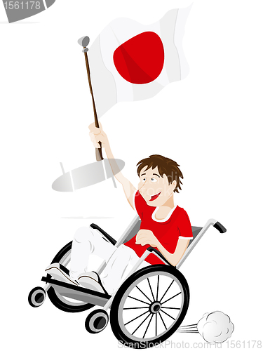 Image of Japan Sport Fan Supporter on Wheelchair with Flag