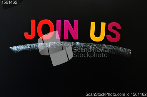 Image of Join us - text on a blackboard