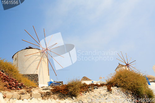 Image of Windmills in Santorini Greece