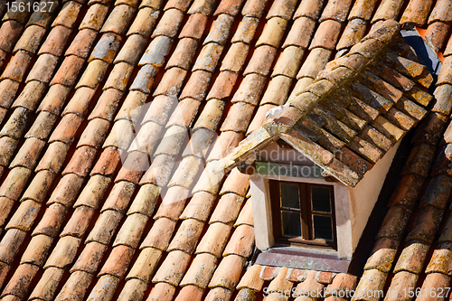 Image of Close up of red roof and tiles