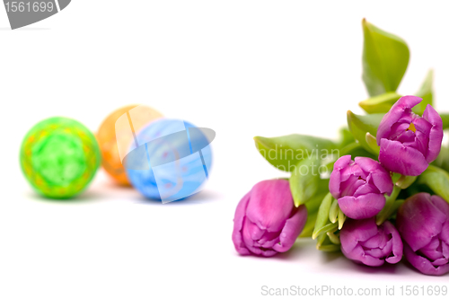 Image of Spring symbols: tulips and Easter eggs