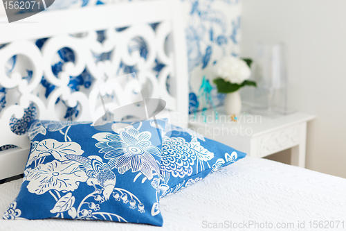 Image of Bedroom interior closeup pillows 