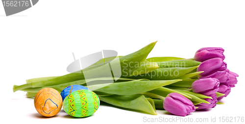 Image of Spring symbols: tulips and Easter eggs