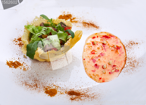 Image of Fresh light salad in parmesan cheese basket