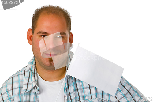 Image of Young man with blanko flag