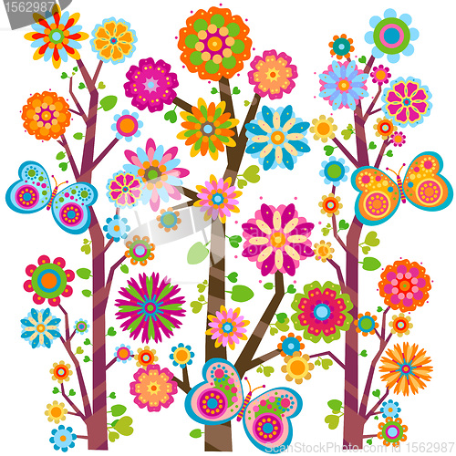 Image of floral tree and butterflies