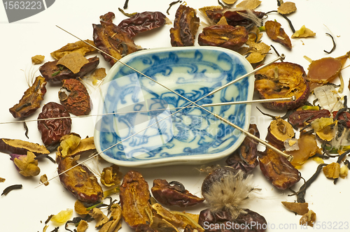 Image of Acupuncture needle and chinese herbs