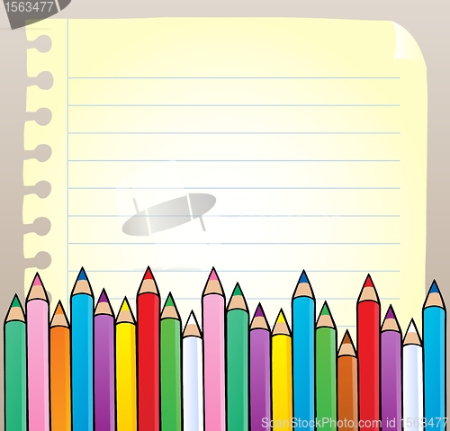 Image of Notepad blank page with crayons