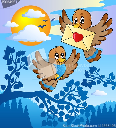 Image of Two cute birds with love letter 2