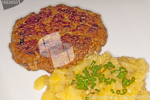 Image of Hamburger with potato salad