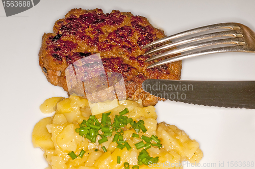 Image of Hamburger with potato salad