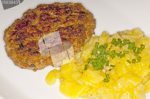 Image of Hamburger with potato salad
