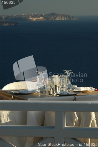 Image of restaurant setting oia town santorini greece