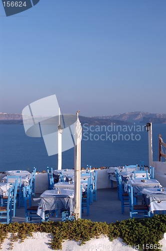 Image of restaurant setting oia town santorini greece