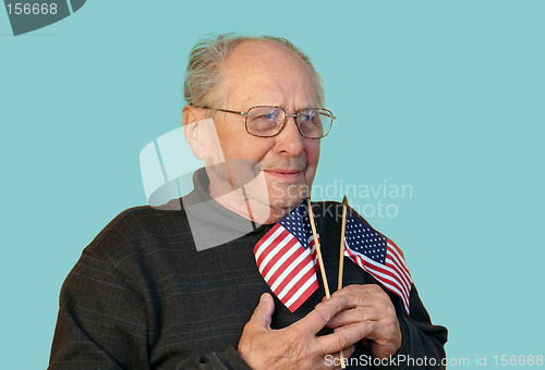 Image of Senior man with american flag