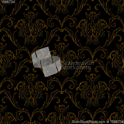Image of seamless black with gold stripe floral background