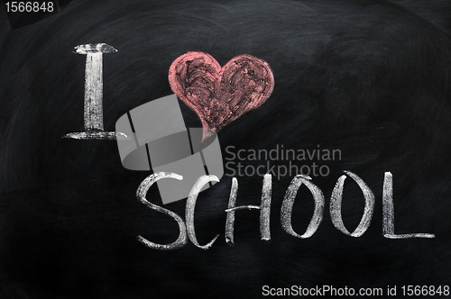 Image of I love school - text written on a blackboard