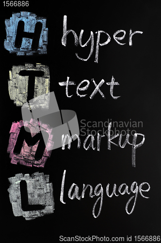Image of HTML acronym - hyper text markup language