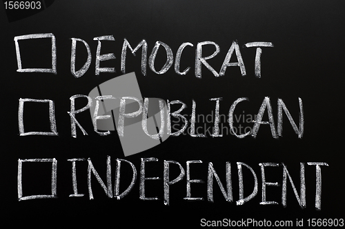 Image of Check boxes of democrat, republican and independent