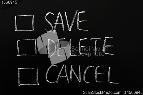 Image of Check boxes of save,delete and cancel