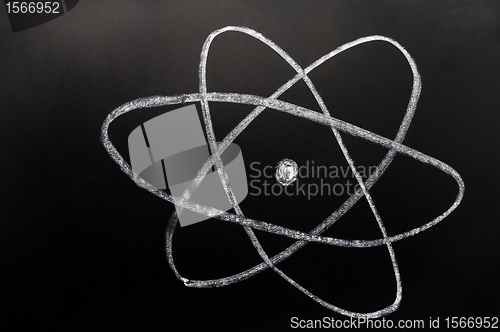 Image of symbol of atom sketched on a blackboard