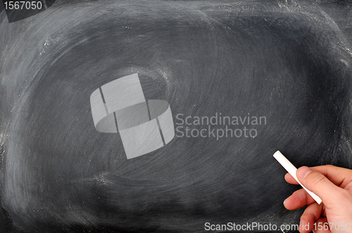 Image of Blackboard background with a hand hold chalk