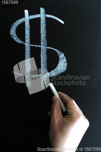 Image of US dollar sign written on blackboard