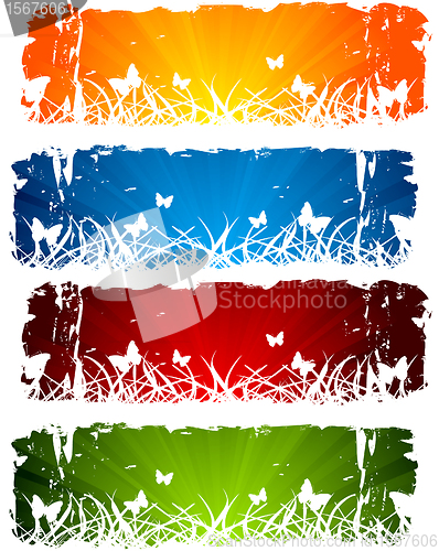 Image of Set of banners with grass and butterfly