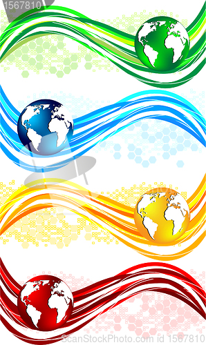 Image of Vector set colorful wavy banners with globe