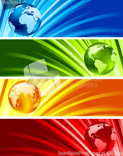 Image of Collection of shiny banners with globes