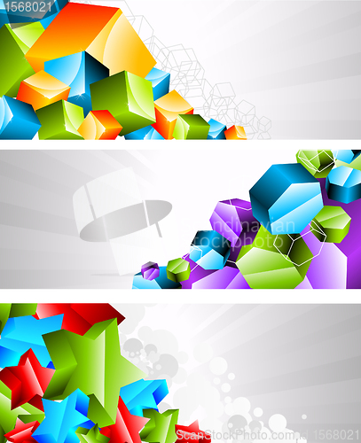 Image of Set of banners with 3d element. Vector illustration