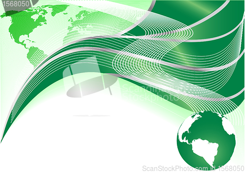 Image of Vector green abstract background with map and globe