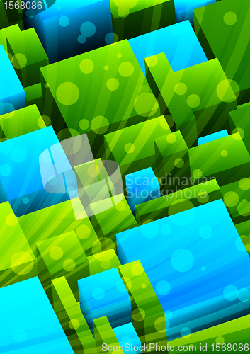 Image of Abstract background with green and blue cubes. Vector illustrati