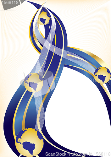 Image of Vector gold and blue background with globe